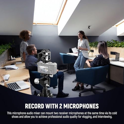 NEEWER MM01 Dual Channel Microphone Audio Mixer Adapter with 3.5mm TRS Cable, Stereo/Mono Switch, Cold Shoe Mounts for DSLR Camera, Smartphones, Battery Powered Microphones for Video Recording