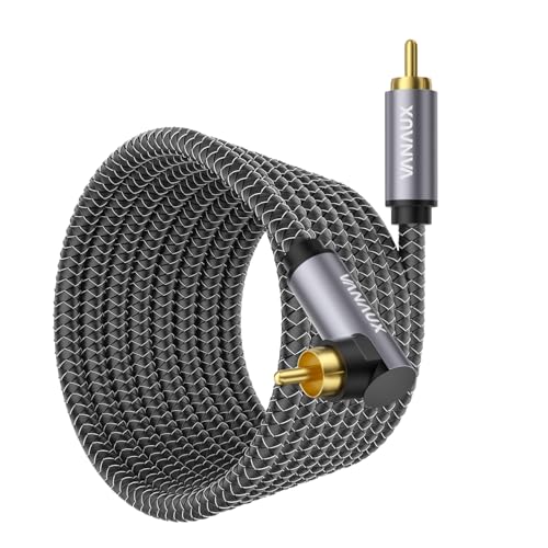 VANAUX Subwoofer RCA Cable 90 Degree RCA to RCA Audio Cable Digital Coaxial Audio Cord,Nylon Braided,Gold-Plated for Hi-Fi Systems,HDTV,Sound Bar,Car Audio(16.5ft/5m) - size: 16.5 ft, style: Single 90°