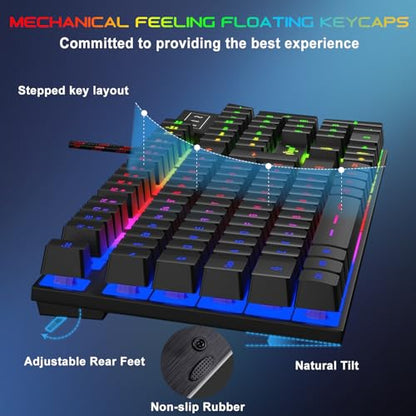 BlueFinger RGB Gaming Keyboard and Backlit Mouse and Headset Combo, USB Wired Backlit Keyboard, LED Gaming Mouse Set, Headset with Microphone for Laptop PC Computer Game and Work - color: Black