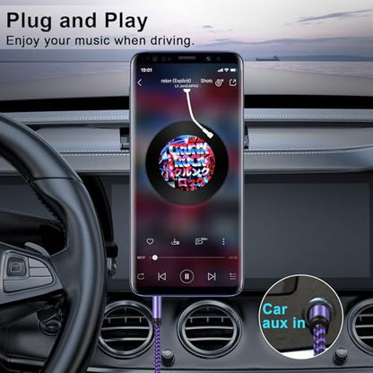3.5mm Audio Cable,5FT 2Pack Aux Cord 3.5 mm Male to Male Car Stereo Jack Cord TRS Auxiliary Audio Cable Hi-Fi Sound Headphone Braided Cable for Samsung, iPhone,iPad,Home Stereos,Speakers,Tablets