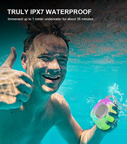 comiso Bluetooth Shower Speaker, IPX7 Waterproof Speaker with Robust Bass | Portable Speaker with LED Light, Floating, Stereo Sound, 2000mAh, Lanyard, Great for Kayak, Travel, Beach, Gift for All Ages - color: Crystal