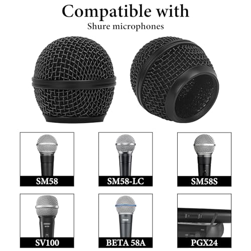 Geekria for Creators Microphone Replacement Grille Compatible with Shure BETA 58A, SV100 Mic Head Cover, Microphone Ball Head Mesh Grill, Capsule Parts (Black / 2 Pack) - color: Black