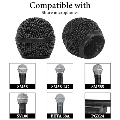 Geekria for Creators Microphone Replacement Grille Compatible with Shure BETA 58A, SV100 Mic Head Cover, Microphone Ball Head Mesh Grill, Capsule Parts (Black / 2 Pack) - color: Black