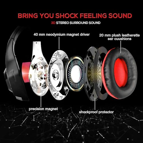 BlueFire Stereo Gaming Headset with Microphone for PS5 PS4 Xbox One Switch PC Mac – Wired Over-Ear Headphones with Surround Sound, Soft Memory Foam, Noise Canceling Mic, Light, 3.5mm Jack (Red) - color: Red