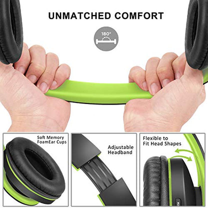 ZIHNIC Bluetooth Headphones Over-Ear, Foldable Wireless and Wired Stereo Headset Micro SD/TF, FM for Cell Phone,PC,Soft Earmuffs &Light Weight for Prolonged Wearing(Black/Green) - color: Green