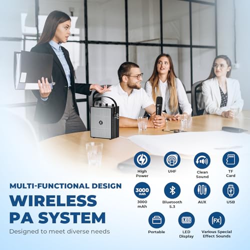 50W Wireless Voice Amplifier with Handheld Microphone S98 Pro | Portable Bluetooth Speaker Microphones for Teachers Events,Wireless Karaoke Mic for Singing,PA System with Echo Sound Effects