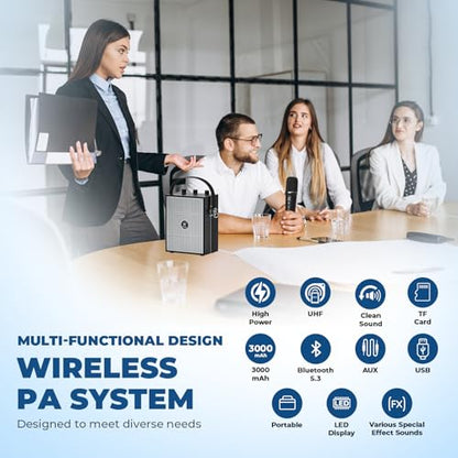 50W Wireless Voice Amplifier with Handheld Microphone S98 Pro | Portable Bluetooth Speaker Microphones for Teachers Events,Wireless Karaoke Mic for Singing,PA System with Echo Sound Effects