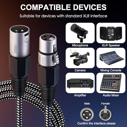 XLR Cable 3 FT/5 Pack, Microphone Cable 3 Pin Nylong Braided Balanced XLR Male to Female Heavy Duty Mic Patch Cords (Pure Copper Conductors) - size: 3FT