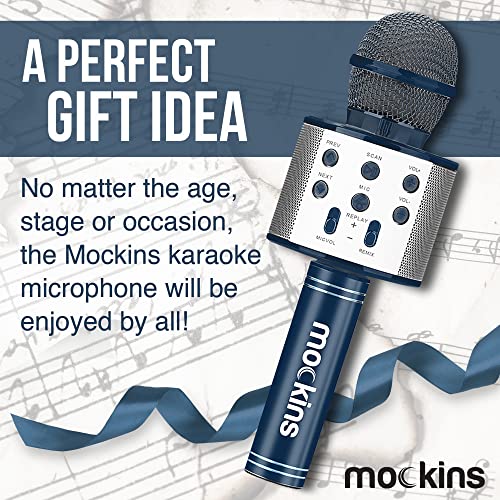 Mockins Navy Bluetooth Karaoke Microphone for Kids with Built in Bluetooth Speaker| Wireless Microphone Karaoke Compatible with iOS & Android| All-in-One Mic - color: Navy