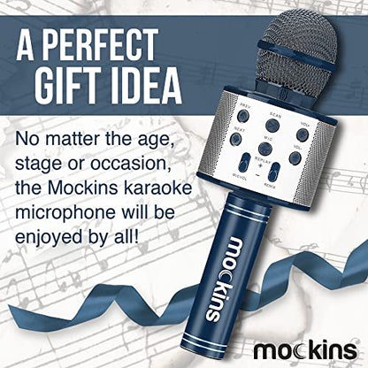Mockins Navy Bluetooth Karaoke Microphone for Kids with Built in Bluetooth Speaker| Wireless Microphone Karaoke Compatible with iOS & Android| All-in-One Mic - color: Navy