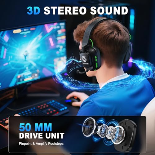 Wireless Gaming Headset for Fortnite & Team Play, 2.4GHz ≤20ms, 3D Sound | Bluetooth 5.4, 50mm Drivers, Noise-Canceling Mic, 50H Playtime, All-Day Comfort, for PS5 PS4 PC Switch & Mac