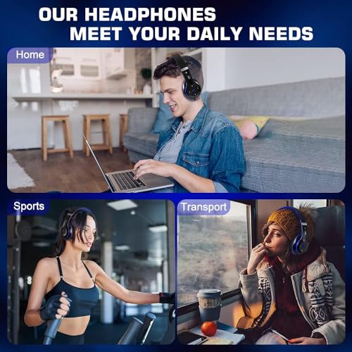 6S Bluetooth Headphones Over-Ear, Hi-Fi Stereo Foldable Wireless Stereo Headsets Earbuds with Built-in Mic, Volume Control, FM for iPhone/Samsung/iPad/PC (Blue) - color: Blue