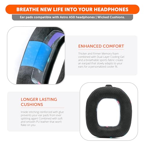 WC Mod Kit A50 - Earpads & Headband for Astro A50 Gen 4/5 / A50x | Made by Wicked Cushions | Cooling Gel Earpads and Matching Headband that offer Enhanced Comfort & Durability | 90's Black - color: 90's Black
