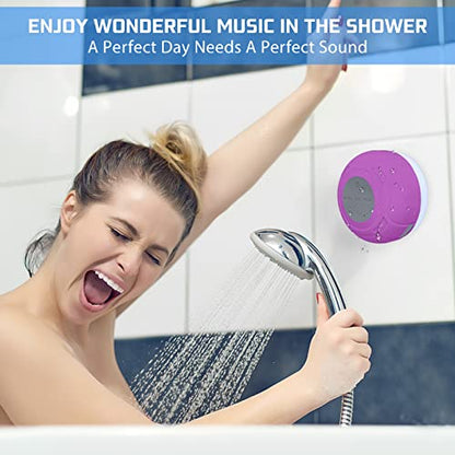 Bluetooth Shower Speaker Waterproof Portable Wireless Water-Resistant Speaker Suction Cup,Built-in Mic Speakerphone for iPhone Phone Tablet Bathroom Kitchen - Purple - color: Purple