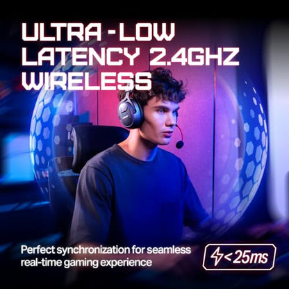 OXS Storm G2 Wireless Gaming Headsets, 7.1 Virtual Surround Sound, 3 EQ Modes, 2.4G Low Latency, 50mm Driver, 40H Playtime, RGB Light, Bluetooth 5.3, Compatible with PC, Console, Mobile, Black - color: Black