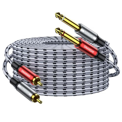 SNANSHI Dual 1/4 Inch to Dual RCA Cable 6.6ft, Nylon Braided 2 x 6.35mm TS to 2 RCA Male Stereo Audio Interconnect Cord for Studio Monitors, Mixer, Amplifier, Receiver - Gold Plated, Shielded