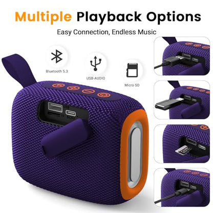 Waterproof Portable Bluetooth Speaker, Lights & Lanyard, Purple | Compact Wireless Outdoor Speaker, 10H Playtime, Bluetooth 5.3 Stable Connection IPX5 for Beach, Camping, Travel and Shower - color: Purple