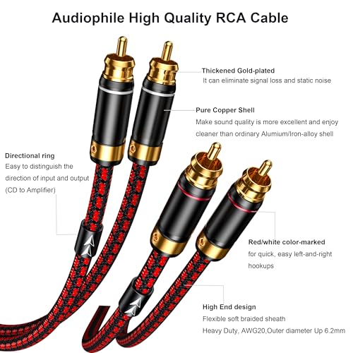 Auidophile 2RCA Male to 2RCA Male Stereo Audio Cable,Gold Plated | 4N Oxgen-Free Copper Core (3 Feet (1M)) - size: 3 Feet