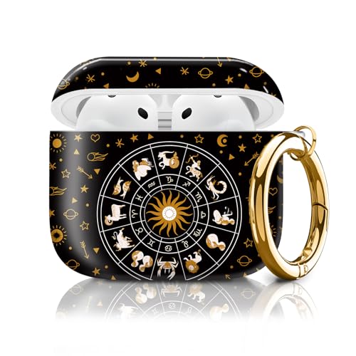 Compatible with AirPods 4th Generation Case 2024, Shockproof Cover with Golden Buckle for Women & Girls, Protective Anti-Drop Design(Cute Horoscope) - color: Cute Horoscope
