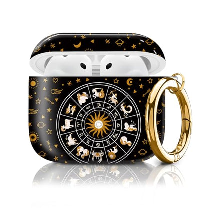 Compatible with AirPods 4th Generation Case 2024, Shockproof Cover with Golden Buckle for Women & Girls, Protective Anti-Drop Design(Cute Horoscope) - color: Cute Horoscope