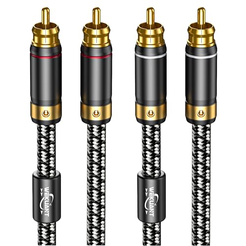 Audiophiles RCA Cable 6.5FT(2M), 2 RCA Male to 2 RCA Male Braided HiFi System Silvered-Plated Copper core with ferrite cores - size: 6.5 Feet