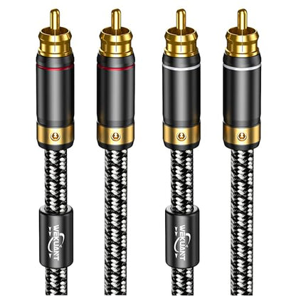 Audiophiles RCA Cable 9.8FT(3M), 2RCA Male to 2RCA Male Braided HiFi System Silvered-Plated Copper core with ferrite cores - size: 9.8 Feet