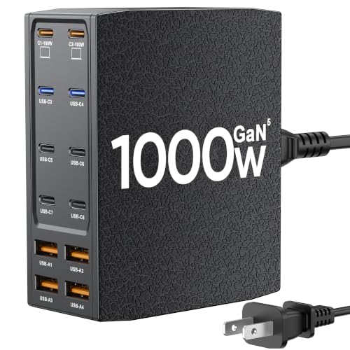 1000W USB Charging Station,12-Port USB C Charger Block with Dual 100W PD | USB-C Fast Charging Station Hub for MacBook Pro/Air/All iPad Phone 17/16 15/14/13/Pro Max/Samsung Galaxy Note - color: Black