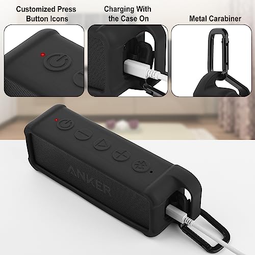 Silicone Case Compatible with Anker Soundcore 2 Portable Speaker, Protective Travel Case Cover with Handle and Carabiner for Anker Soundcore 2 Speaker (Black)