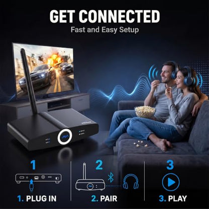 Long Range Bluetooth Audio Transmitter or Receiver for TV Home RTX 2.0 | TV PC stereo, Connect speakers, headphones & phones, aptX Low Latency, Optical RCA & 3.5mm, HD audio