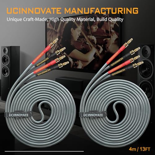 2 Pack 12AWG 4m High-End HiFi OFC Speaker Cable with Banana Plugs, 1 Pair Bi-Wire Cold Welding Oxygen Free Copper Speaker Wire Cable with 4mm Gold Plated Banana Plugs for Audio Home Theater - style: 2x 4m High-end Speaker Cable