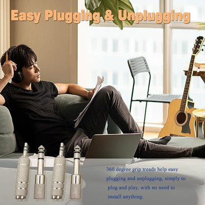 1/4 Female to 1/8 Male Audio Adapter Kit 3.5MM Male to 6.35MM Female Connector for Guitar Headphone 4 Pack - color: Silver