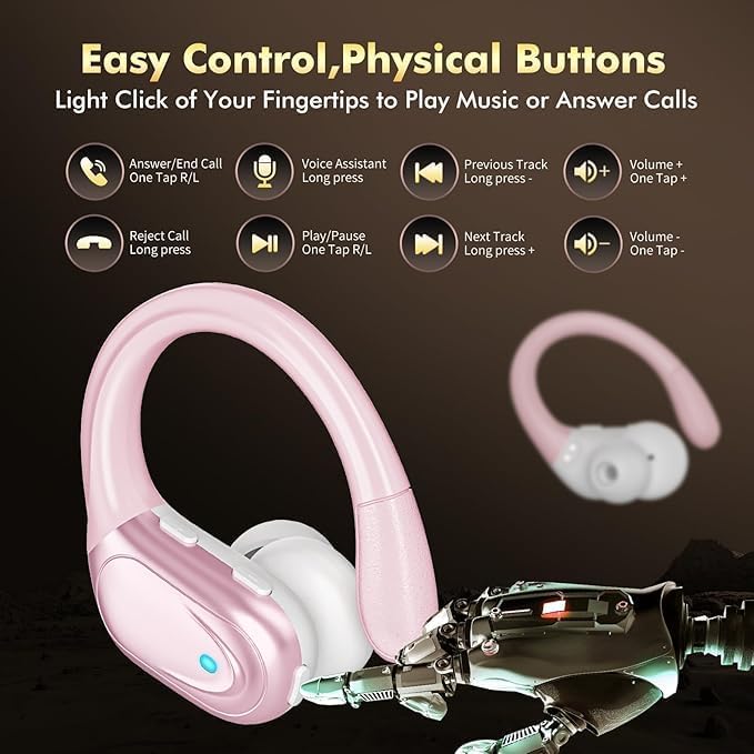 HAOYUYAN Wireless Earbuds, Sports Bluetooth Headphones, 80Hrs Playtime Ear Buds with LED Power Display, Noise Canceling Headset, IPX7 Waterproof Earphones for Workout/Running (Pink) - color: Pink