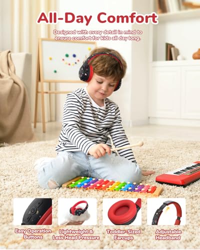 iClever BTH27 Toddler Headphones for 2+ Year Old Baby Kids Travel Study | SafeSound Tech3.0, 74H Playtime, Bluetooth 5.4, BPA Free, Aux, Soft Baby Headphones, Easy Operation, Adjustable, Black - color: Black