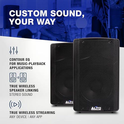 ALTO TX410 350W 10" Powered PA Speaker Bundle with XLR Mic Receiver and Transmitter for Live Performances, Events, Karaoke, Public Address, Presentations - size: 10" PA Speaker