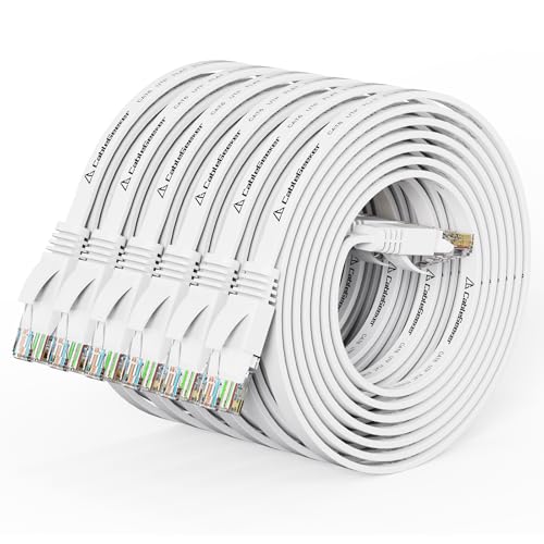 Cat 6 Flat Ethernet Cable 5ft 6Pack, 10Gbps, White | OFC Bare Copper 30AWG UTP Patch Cable, 550MHz, RJ45 Gold-Plated, Snag-Less Boots, Ideal for Gaming, Streaming, Router - color: White-Flat, size: 5ft