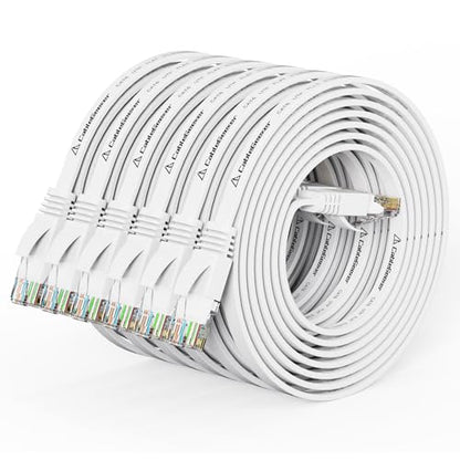 Cat 6 Flat Ethernet Cable 5ft 6Pack, 10Gbps, White | OFC Bare Copper 30AWG UTP Patch Cable, 550MHz, RJ45 Gold-Plated, Snag-Less Boots, Ideal for Gaming, Streaming, Router - color: White-Flat, size: 5ft