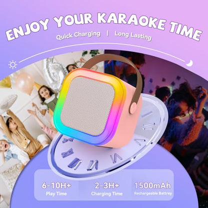Mini Karaoke Machine for Kids Girls Boys - Birthday Gifts for Ages 4 5 6 7 8+ Year Old - Portable Bluetooth Speaker with 2 Wireless Microphone - Kids' Instrument Accessories - Pink - style: Pink