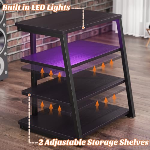 Besiost AV Media Stand with Outlets, Media Console with LED Lights, Stereo Racks and Stands with Storage Shelves, Media Audio Tower Cabinet, Black Enoby - color: Black Enoby
