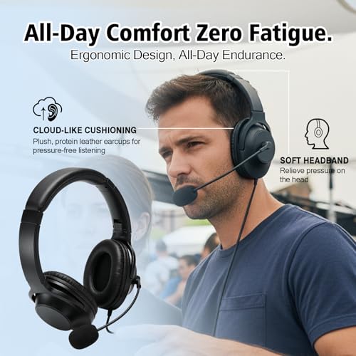Binaural Over The Ear Head Headset VOX Ptt Radio Earpiece Boom Mic Microphone Headphone Compatible with HYT Hytera HP602 HP682 PD602 PD602i PD662 PD662i PD682i Walkie Talkies(Wired,Black)