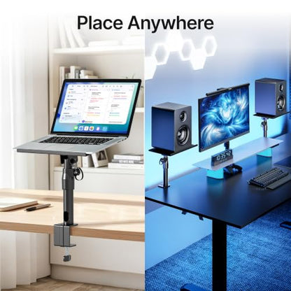 Clamp-on Speaker Stand Pair Heavy-Duty Desktop Speaker Mount Black | Height, Tilt & Swivel Adjustable, Clamp-on Desktop Installation, Universal Fit, For Home, Office & Studio Bookshelf Speakers