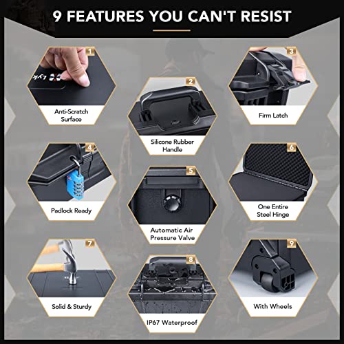 Lykus HC-5230 Hard Case with Wheels and Foam, Inner Size 19.09*12.68*12.6in | IP67 Waterproof, Pluckable Foam, Suitable for Cameras, Lenses, Electronic Equipment and More - size: HC-5230: 22.83x16.54x15.35 inch