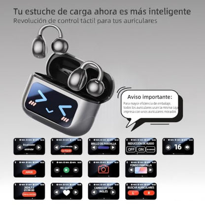 M100 Clip On Earbuds with Touchscreen Case , Wireless Open Ear Headphones for Glasses Small Ears,50h Battery Life，Lightweight 4.1g, Bluetooth 6.0 , IPX7 Waterproof , Earbuds for Running work out,black - color: Black