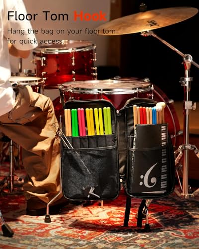 Donner Drumstick Backpack Bag, Large Capacity Padded Double Shoulder Straps for all Drum Accessories, Holds up to 12 Pairs of Drumsticks
