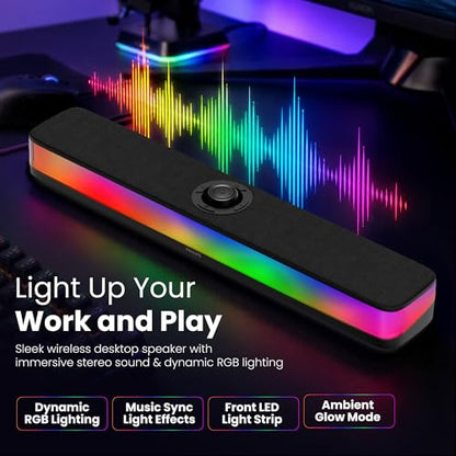 PHILIPS PC Sound Bar, Computer Speakers for Desktop, Bluetooth 5.4 Soundbar with Built-in Microphone, Clear Audio, RGB Lights with Volume Knob, USB Playback, for Laptop, Monitor, Gaming Setup