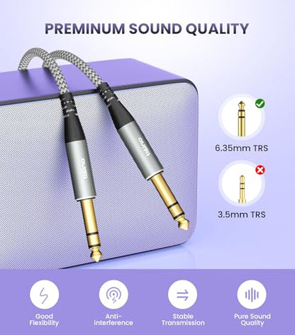 Tisino 1/4" TRS Cable, Balanced Stereo Instrument Guitar Cable, 10 FT | 1/4 Inch TRS Male to Male Balanced Patch Cable for Studio Monitors, Mixer, Speaker, Guitar, OFC Shielded Pro Audio Cord - size: 3m/10ft