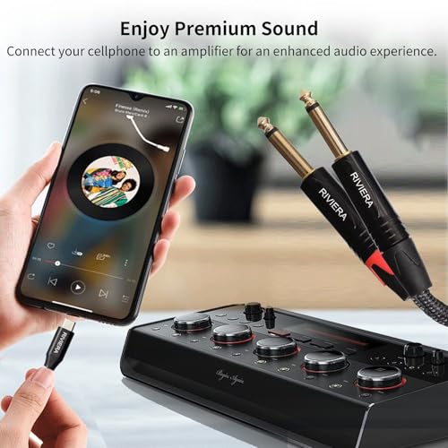 RIVIERA Audio Cable USB C to 6.35mm 1/4" TS, 6FT/1.8M - color: usb-c to Dual 1/4, size: 6 Feet