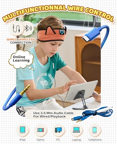 Baby Headphones, Kids Headphones Bluetooth Headband Adjustable, Wireless Headband for Kids with Wired Playback 3.5 MM Jack for Teens/Boys/Girls/Smartphones/School/Airplane Travel/Tablet - color: Orange
