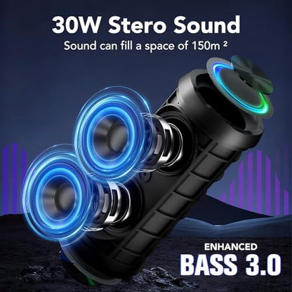 Portable Bluetooth Speaker, Powerful Sound Wireless Speaker: Boost Bass, 8 RGB Modes, IPX7 Waterproof, TWS Pairing, Beach/Vacation Essentials（Dark Black） - color: Dark Black