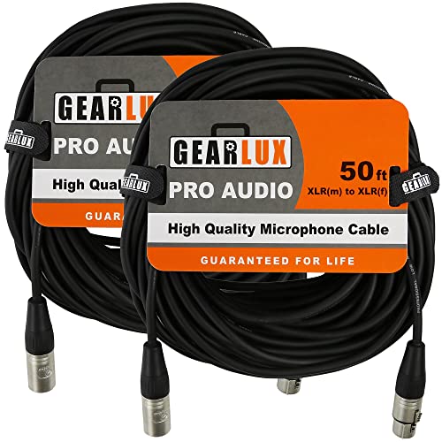 Gearlux XLR Microphone Cable, Fully Balanced, Male to Female, 50 Feet - 2 Pack - size: 50 Ft, style: 2 Pack
