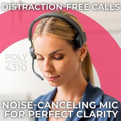 Poly Voyager 4310 UC Wireless Bluetooth Headset (USB-A) with Charging Headset Stand Bundle - Noise Cancelling Mic, Works with USB Deskphone, PC, Mobile, For Zoom and Phone Calls, GTW Microfiber Cloth - color: Mono - w/ Charging Stand